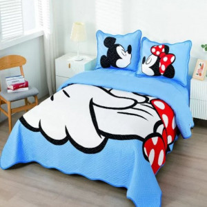 Cuvertura de pat pentru copii, cu 2 fete, din bumbac finet,albastru,Minnie si Mickey