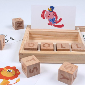 Joc educativ din lemn Invatam cu Cuburi si cartonase - Img 2