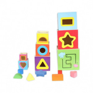 Joc Montessori Educativ Turnul 8 Din Lemn, cu Sortator de Forme - Img 4