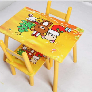 Masuta copii din MDF cu doua scaune , My first table, dimensiuni 59X39X40, suprafata lucioasa, Galben - Img 2