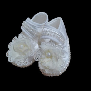 Pantofi eleganti fetite,alb cu floricica - Img 3