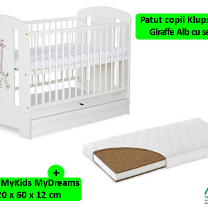 Patut Cu Sertar Klups Safari Giraffe Alb + Saltea 12 MyKids MyDreams II - Img 1