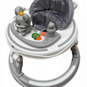 Premergator muzical, Soricel,cu baza rotunda, metalica, max 12 kg, pentru 6 luni+, gri - Img 2