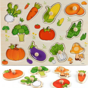 Puzzle incastru lemn, 1 legume, cu butoni