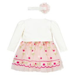 Rochita eleganta , cu broderie florala Malvina, 3 luni-4 ani, roz pal - Img 4