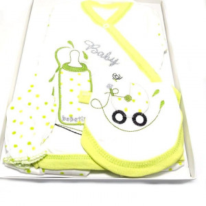 Set 5 piese bebelusi, bumbac, broderie verde