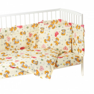 Set 7 piese lenjerie pat bebe cu aparatori, Catelusul crem