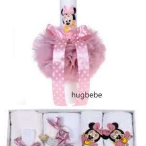 Set de trusou pentru botez,cu lumanare, Baby Minnie, roz pudra