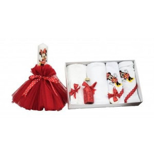Set pentru botez, lumanare si trusou, Minnie, rosu