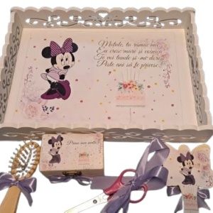Tavita de mot, material MDF, cu margini dantelate, 33x24 cm,Minnie Lila