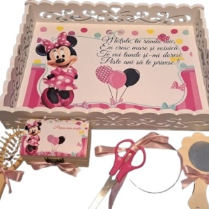 Tavita de mot, material MDF, cu margini dantelate, 33x24 cm,Minnie Roz
