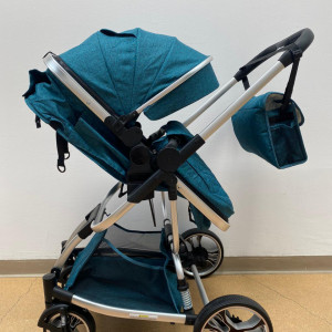 Carucior 2 in 1, bebe, cu landou tranformabil si reversibil, pliere tip troller, roti cu amortizoare, F2, , verde inchis - Img 8