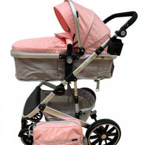 Carucior 2 in1, pentru bebelusi, cu landou reversibil, cadru aluminiu si geanta cadou, T1, roz