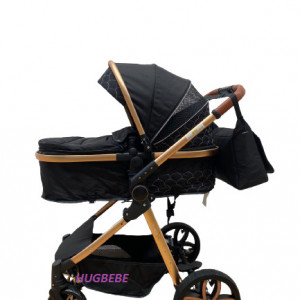 Carucior bebe 3 in 1, cu landou reversibil, suspensii pe roata si pe cadru, T9, negru