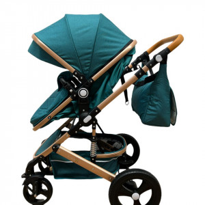 Carucior bebe 3 in 1, landou reversibil, cu roti pivotante si suspensii,cadru aluminiu foarte usor, T5, turcoaz