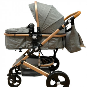 Carucior bebe 3 in 1, landou reversibil, cu roti pivotante si suspensii,cadru aluminiu foarte usor, T5,gri