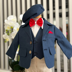 Costum de botez Grey Blu,, sezon primavara-toamna, 0-9 luni, bleumarin/crem - Img 3