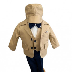Costum de botez Grey Blu,, sezon primavara-toamna, 0-9 luni,crem inchis, en gros - Img 2