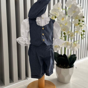 Costum elegant pentru ocazii speciale, cu pantaloni3/4 si vestuta , 0-12 luni, gri inchis, engros - Img 1