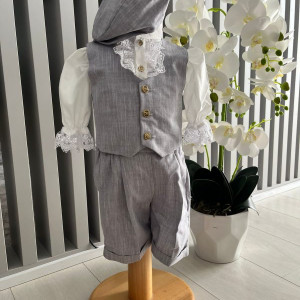 Costum elegant pentru ocazii speciale, cu pantaloni3/4 si vestuta , 0-12 luni, gri, engros - Img 1