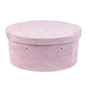 Cutie cufar rotunda din catifea pentru trusou botez,roz plamaniu,EN GROS