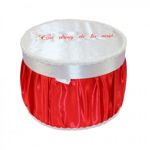 Cutie trusou pentru botez,rotunda, rosu