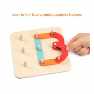 Joc din lemn Montessori Geoboard litere, cifre si culori - Img 5