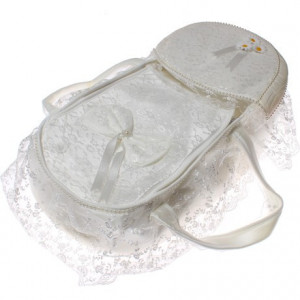Landou dantelat pentru transport bebe , crem-ivoire