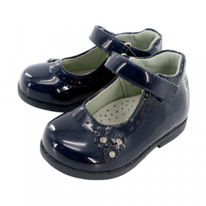 Pantofi fete, cu interior piele, talonet , lacuiti, bleumarin