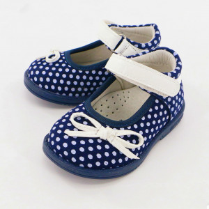 Pantofi ortopedici piele, talonet, bleumarin cu buline