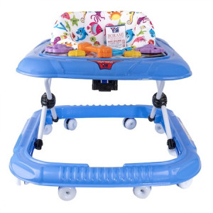 Premergator bebe, scaun reglabil, albastru, roti silicon, 6 luni+