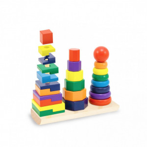 Set 3 turnuri Montessori Rainbow cu Forme geometrice - Img 2