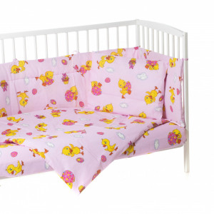 Set 7 piese lenjerie pat bebe cu aparatori, Ratusca roz