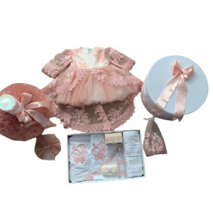 SET TRUSOU BOTEZ , COMPLET, TRUSOU, LUMANARE, CUFAR SI ROCHITA,CU TRENA DANTELATA, ROZ PRAFUIT - Img 2