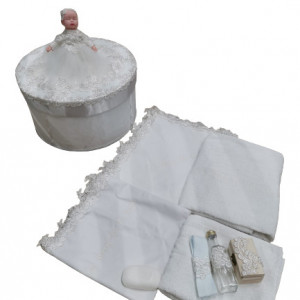 Set trusou de botez,complet,9 piese,dantela alba,bebelus - Img 1