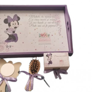 Tavita de mot din lemn vopsit,,5 piese,Minnie Mouse,mov