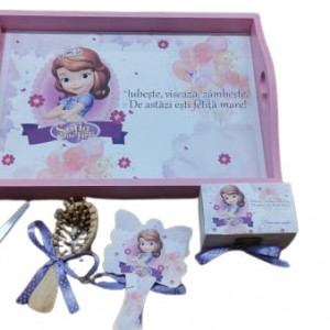 Tavita de mot,lemn vopsit,5 piese,Printesa Sofia,roz,EN GROS