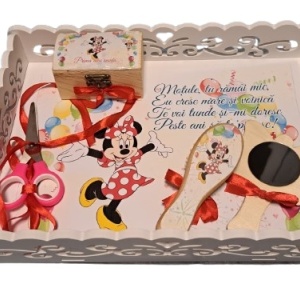 Tavita de mot, material MDF, cu margini dantelate, 33x24 cm,Minnie buline rosii - Img 2