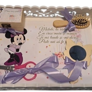 Tavita de mot, material MDF, cu margini dantelate, 33x24 cm,Minnie Lila