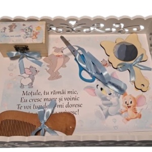 Tavita de mot, material MDF, cu margini dantelate, 33x24 cm,Tom & Jerry