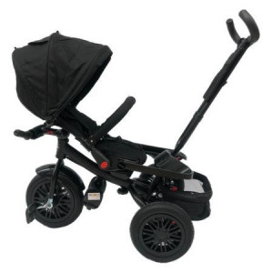 Tricicleta cu scaun rotativ, pozitie de somn, roti din cauciuc pline, sistem free wheel, neagra