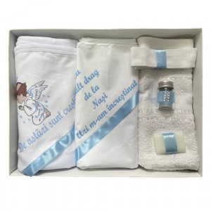 Trusou de botez, 6 piese Ingeras imprimat, bleu