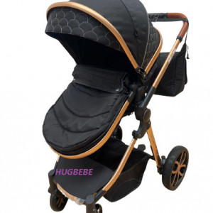 Carucior bebe 3 in 1, cu landou reversibil, suspensii pe roata si pe cadru, T9, negru