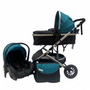 Carucior bebe, 3 in 1, landou reversibil, cadru aluminiu, foarte usor, suspensii pe roti, T2,TURQUAZ