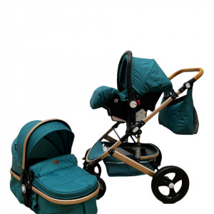 Carucior bebe 3 in 1, landou reversibil, cu roti pivotante si suspensii,cadru aluminiu foarte usor, T5, turcoaz