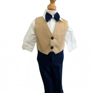 Costum de botez Grey Blu,, sezon primavara-toamna, 0-9 luni,crem inchis, en gros - Img 3