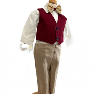 Costum de botez Grey Blu,, sezon primavara-toamna, 0-9 luni,rosu inchis - Img 3