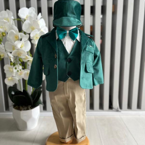 Costum elegant baieti, pentru botez, cu sacou catifea, verde, 0-9 luni, en gros - Img 2