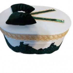 Cufar oval,cu fundița verde din catifea si dantela,44x21 cm - Img 2