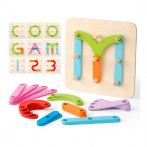 Joc din lemn Montessori Geoboard litere, cifre si culori